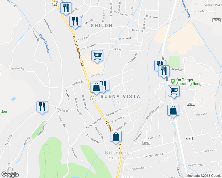 map of restaurants, bars, coffee shops, grocery stores, and more near 18 Ardmore Place in Asheville
