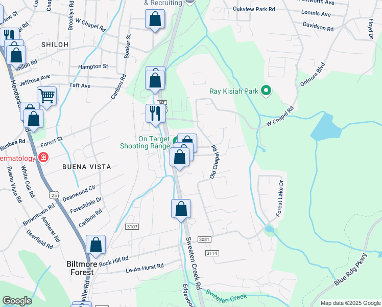 map of restaurants, bars, coffee shops, grocery stores, and more near 9 Busbee View Road in Asheville