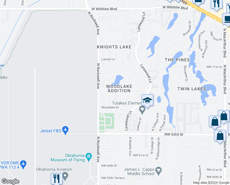 map of restaurants, bars, coffee shops, grocery stores, and more near 11433 Cove Hollow Road in Oklahoma City