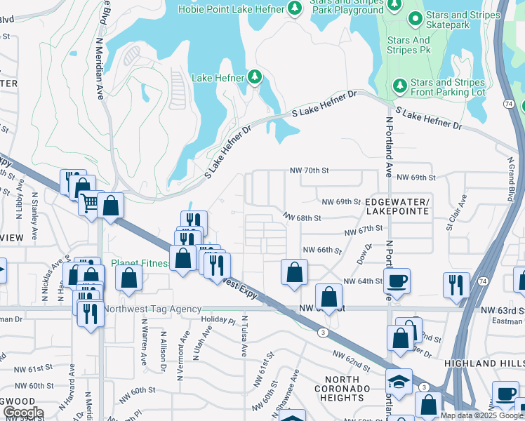 map of restaurants, bars, coffee shops, grocery stores, and more near 4026 Neptune in Oklahoma City