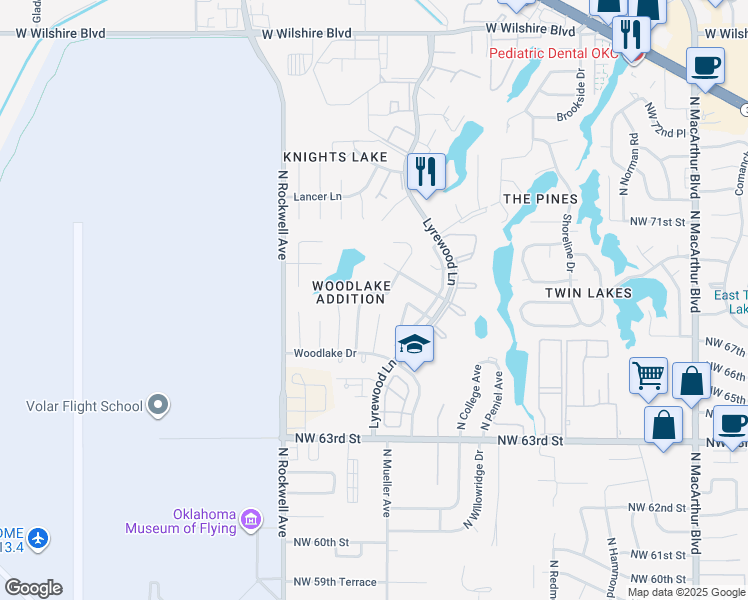map of restaurants, bars, coffee shops, grocery stores, and more near 6809 Stonycreek Drive in Oklahoma City