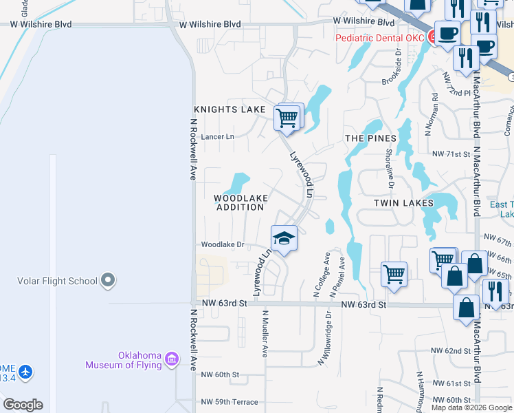 map of restaurants, bars, coffee shops, grocery stores, and more near 6809 Stonycreek Drive in Oklahoma City