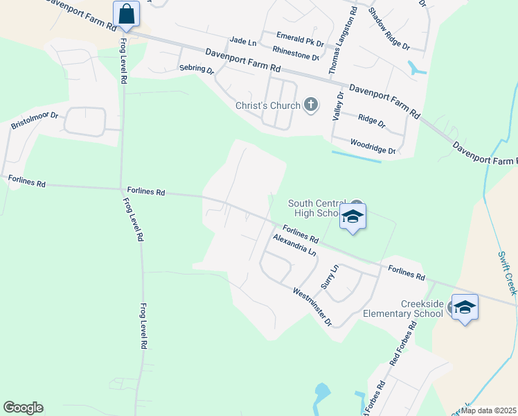 map of restaurants, bars, coffee shops, grocery stores, and more near 2305 Vineyard Drive in Winterville
