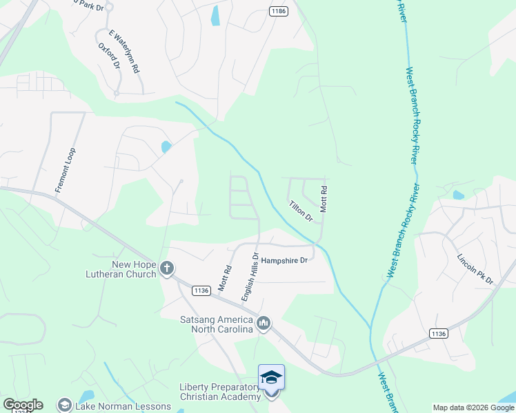 map of restaurants, bars, coffee shops, grocery stores, and more near 194 English Hills Drive in Mooresville