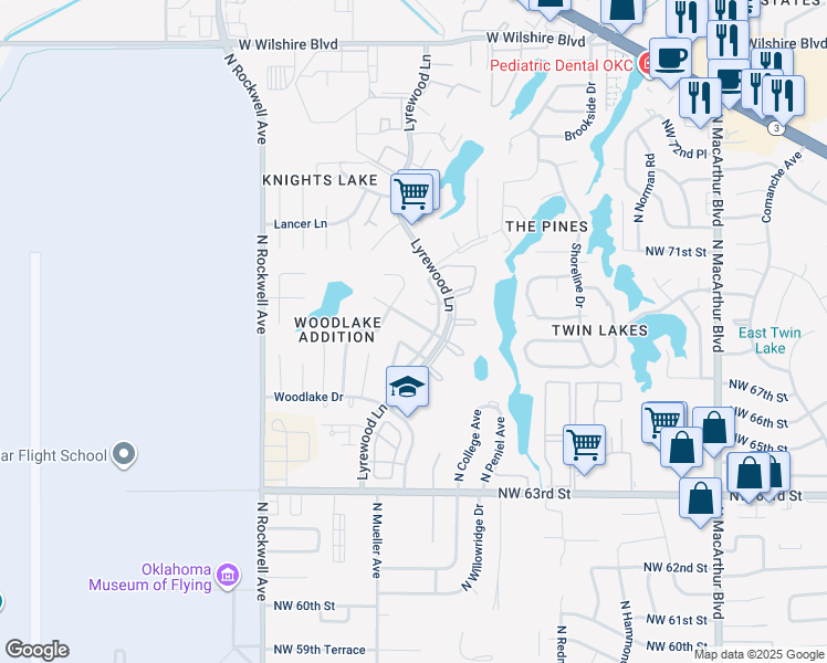 map of restaurants, bars, coffee shops, grocery stores, and more near 6709 Greenway Drive in Oklahoma City
