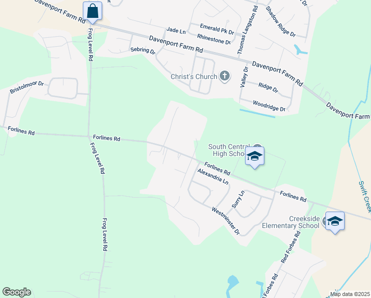 map of restaurants, bars, coffee shops, grocery stores, and more near 2305 Vineyard Drive in Winterville