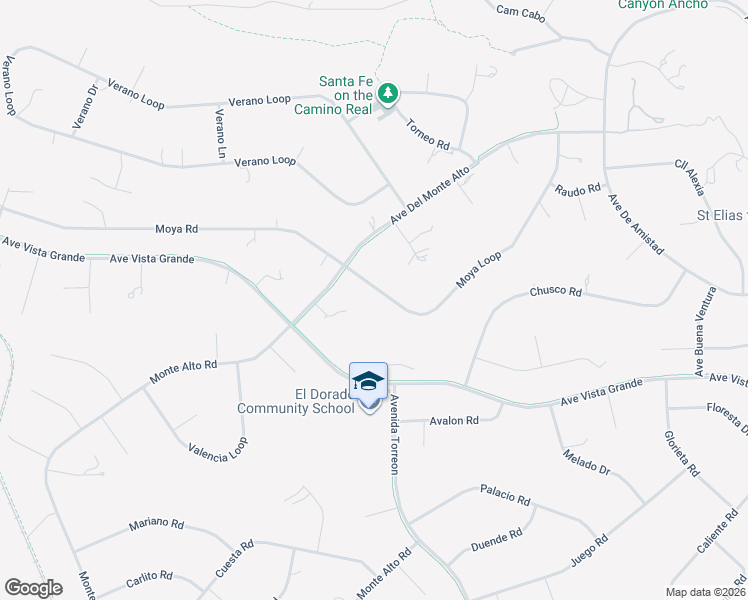 map of restaurants, bars, coffee shops, grocery stores, and more near 33 Moya Loop in Santa Fe