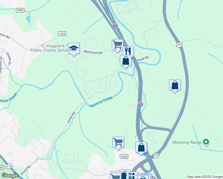 map of restaurants, bars, coffee shops, grocery stores, and more near 116 Pond Rd in Asheville