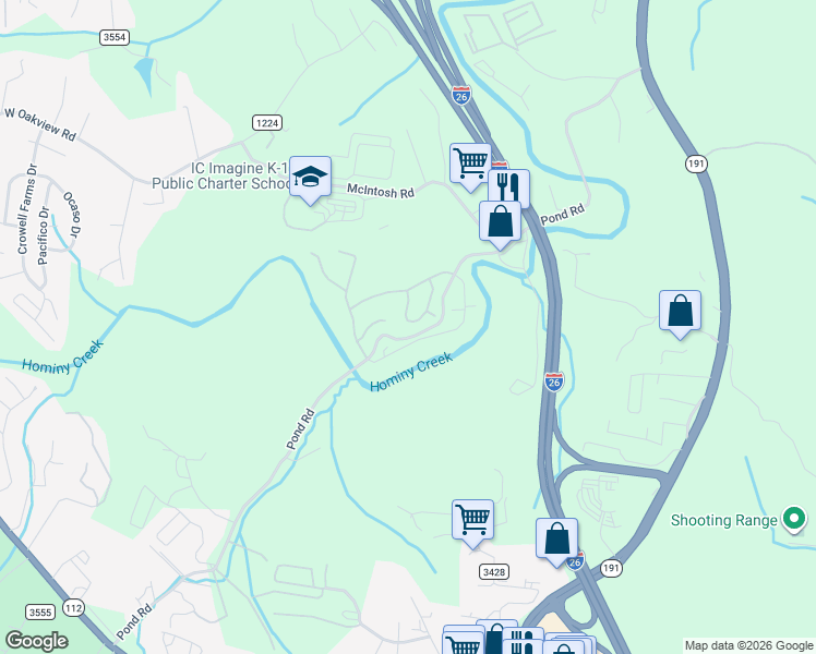 map of restaurants, bars, coffee shops, grocery stores, and more near 199 Pond Road in Asheville
