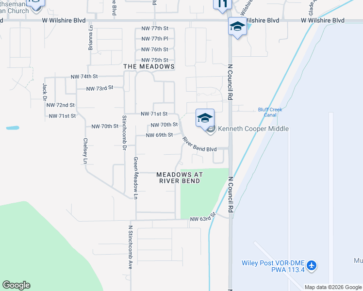 map of restaurants, bars, coffee shops, grocery stores, and more near 8204 Northwest 69th Street in Oklahoma City
