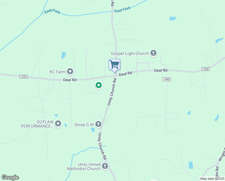 map of restaurants, bars, coffee shops, grocery stores, and more near Unity Church Road in Mooresville