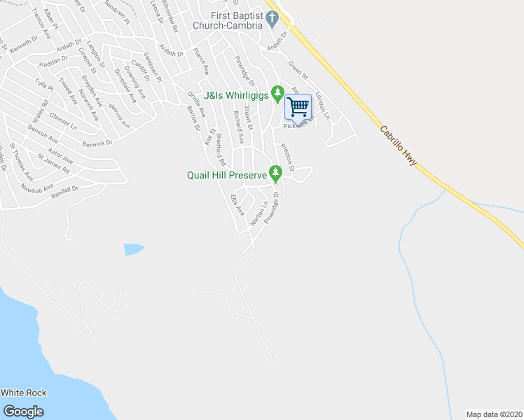 map of restaurants, bars, coffee shops, grocery stores, and more near Norton Lane in Cambria