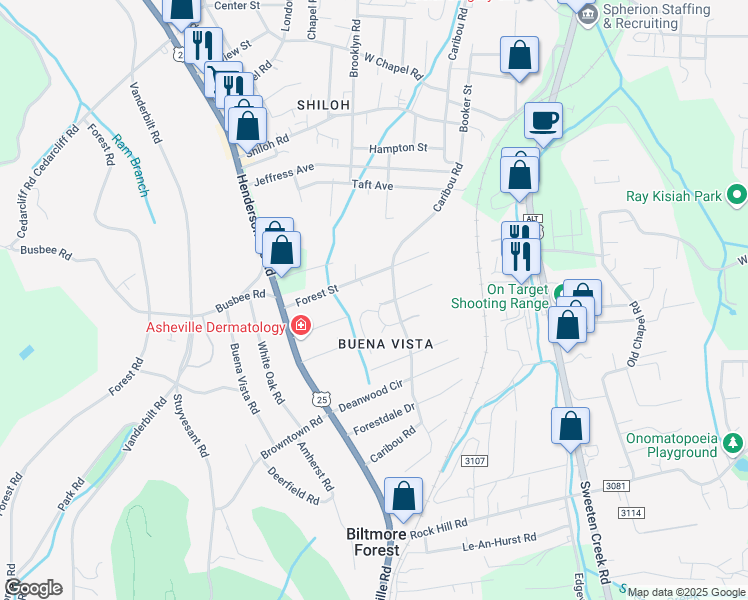 map of restaurants, bars, coffee shops, grocery stores, and more near 7 Ardmore Street in Asheville