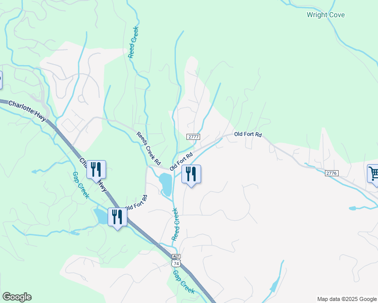map of restaurants, bars, coffee shops, grocery stores, and more near 99999 Old Fort Road in Fairview