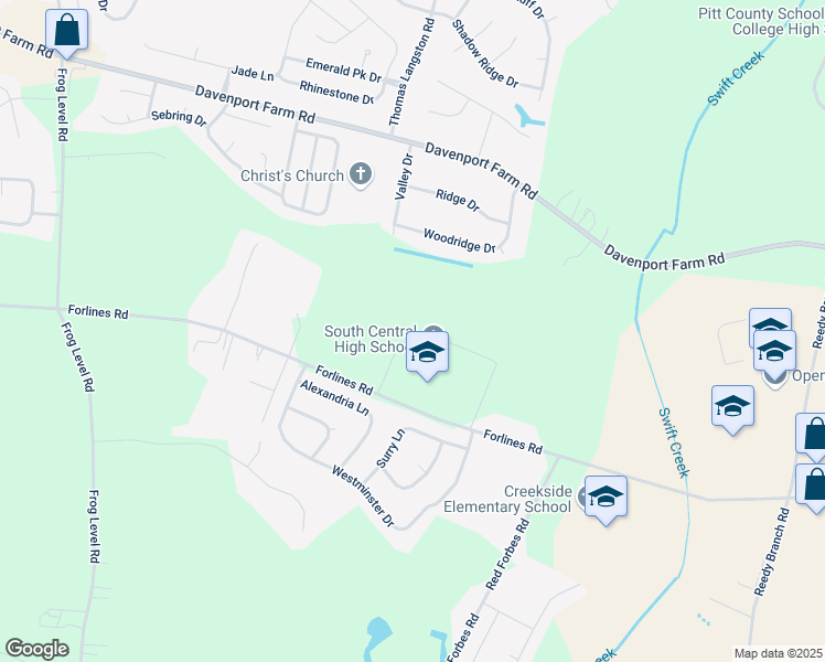 map of restaurants, bars, coffee shops, grocery stores, and more near 570 Forlines Road in Winterville