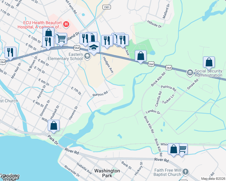 map of restaurants, bars, coffee shops, grocery stores, and more near 923 Runyon Road in Washington
