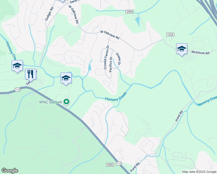 map of restaurants, bars, coffee shops, grocery stores, and more near 876 West Pointe Drive in Asheville