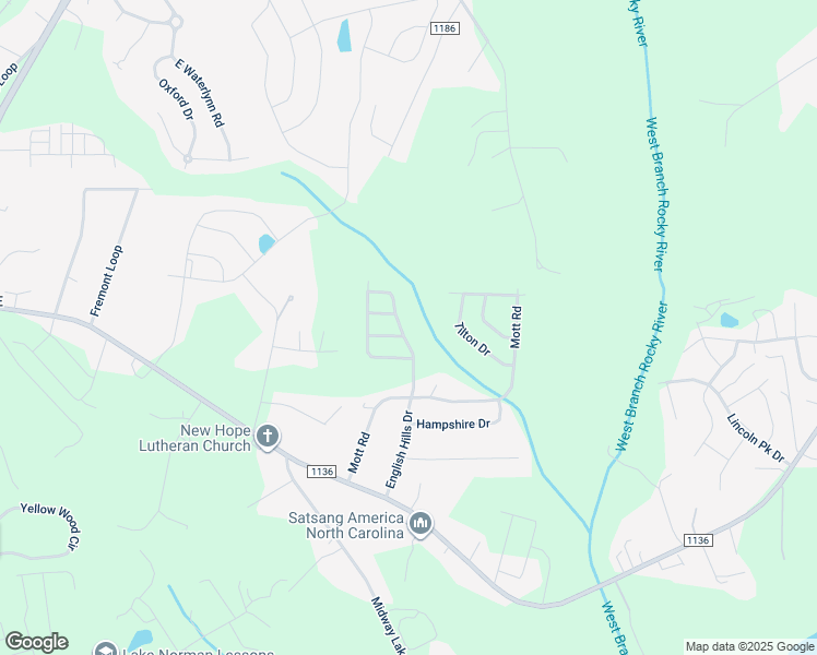 map of restaurants, bars, coffee shops, grocery stores, and more near 194 English Hills Drive in Mooresville