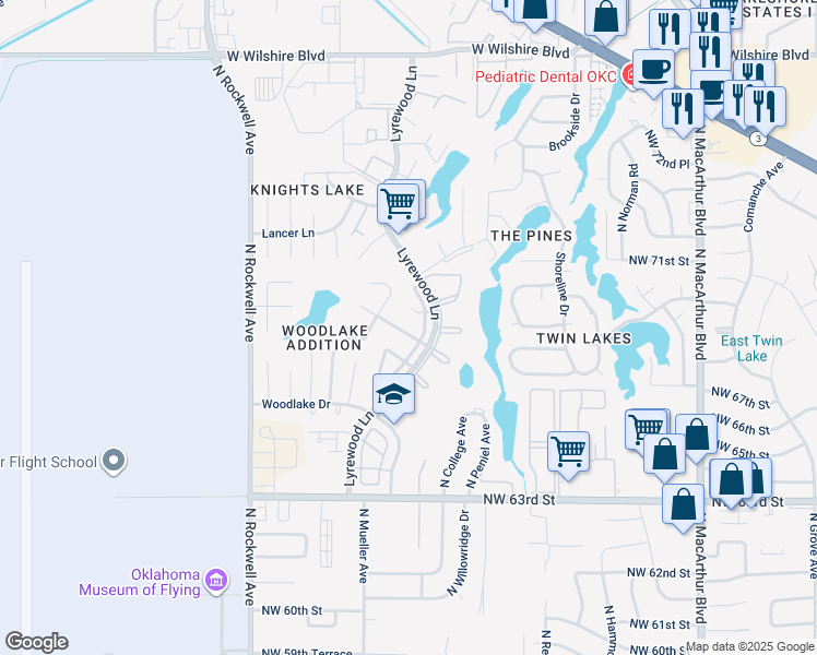 map of restaurants, bars, coffee shops, grocery stores, and more near 6709 Greenway Drive in Oklahoma City