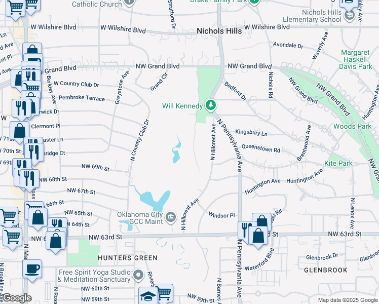 map of restaurants, bars, coffee shops, grocery stores, and more near in Oklahoma City