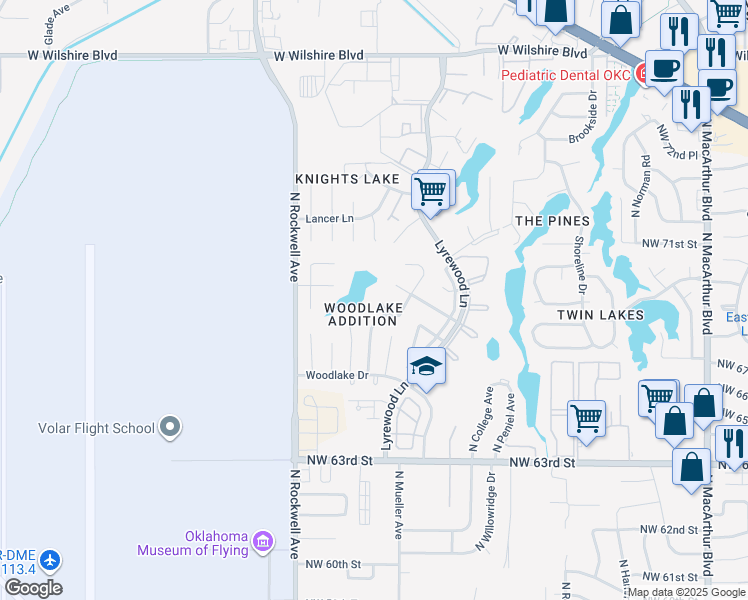 map of restaurants, bars, coffee shops, grocery stores, and more near 6809 Stonycreek Drive in Oklahoma City