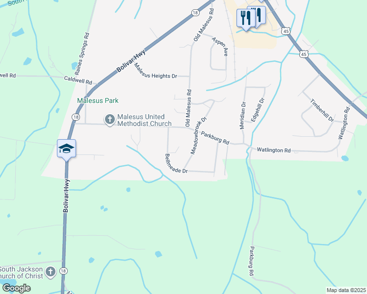 map of restaurants, bars, coffee shops, grocery stores, and more near 30 Bellmeade Cove in Jackson