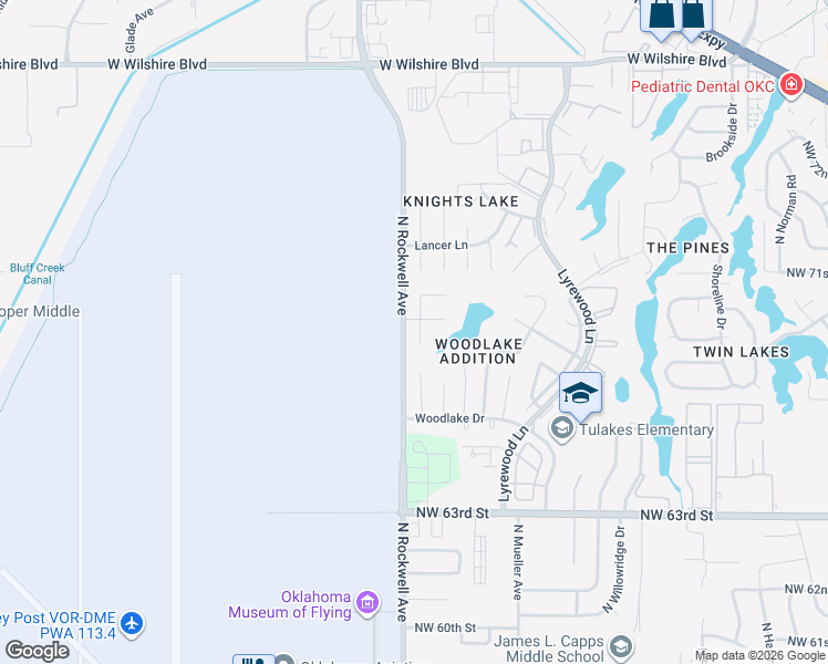 map of restaurants, bars, coffee shops, grocery stores, and more near 6913 Woodridge Avenue in Oklahoma City