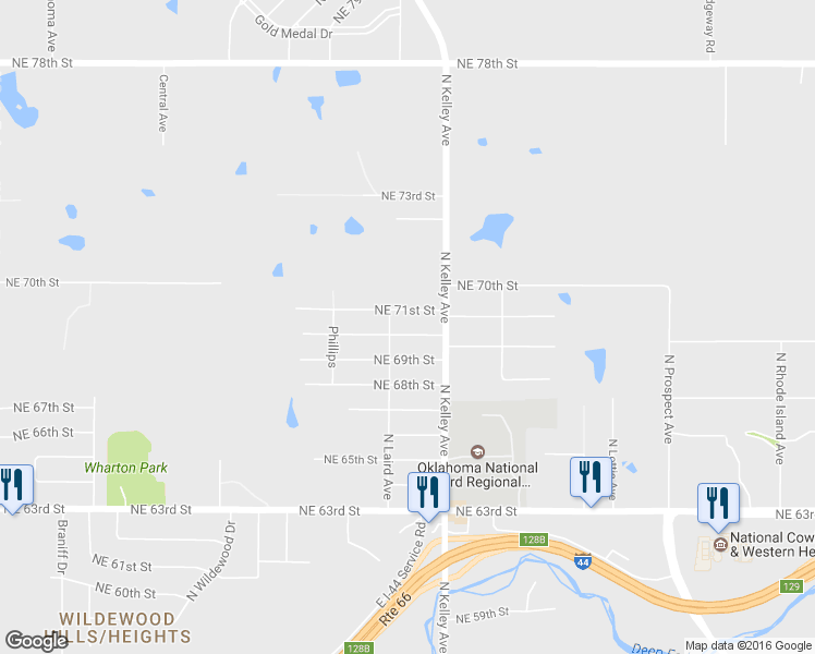 map of restaurants, bars, coffee shops, grocery stores, and more near 7105 North Kelley Avenue in Oklahoma City