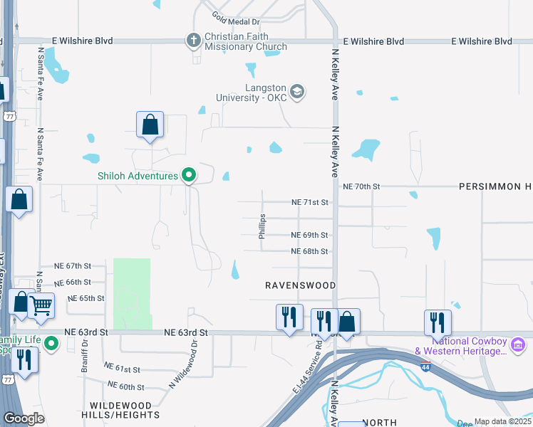 map of restaurants, bars, coffee shops, grocery stores, and more near 801 Northeast 70th Street in Oklahoma City
