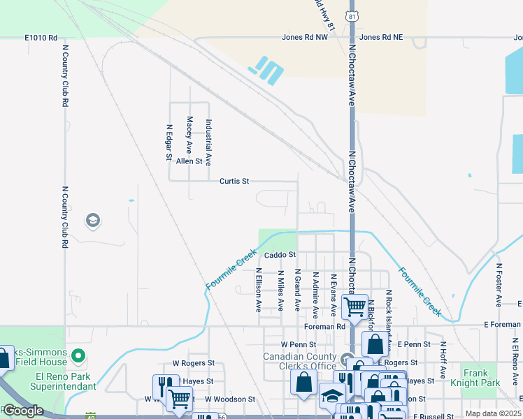 map of restaurants, bars, coffee shops, grocery stores, and more near 807 Pristine Place in El Reno