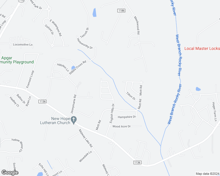 map of restaurants, bars, coffee shops, grocery stores, and more near 202 English Hills Drive in Mooresville