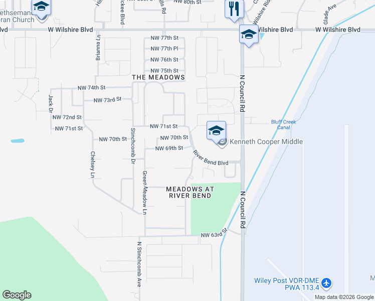 map of restaurants, bars, coffee shops, grocery stores, and more near 8204 Northwest 69th Street in Oklahoma City