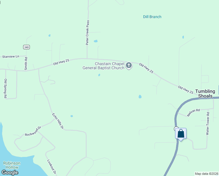 map of restaurants, bars, coffee shops, grocery stores, and more near 439 Old Highway 25 in Tumbling Shoals