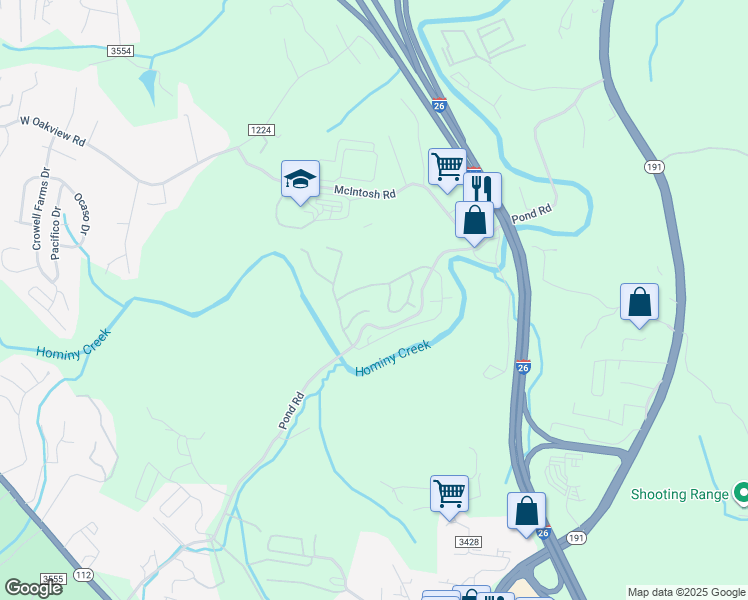 map of restaurants, bars, coffee shops, grocery stores, and more near 199 Pond Road in Asheville