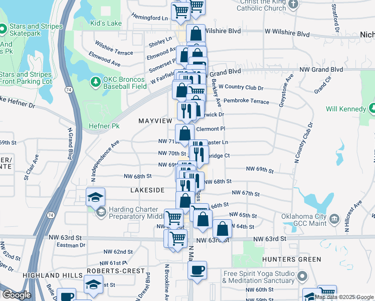 map of restaurants, bars, coffee shops, grocery stores, and more near 2903 Northwest 70th Street in Oklahoma City