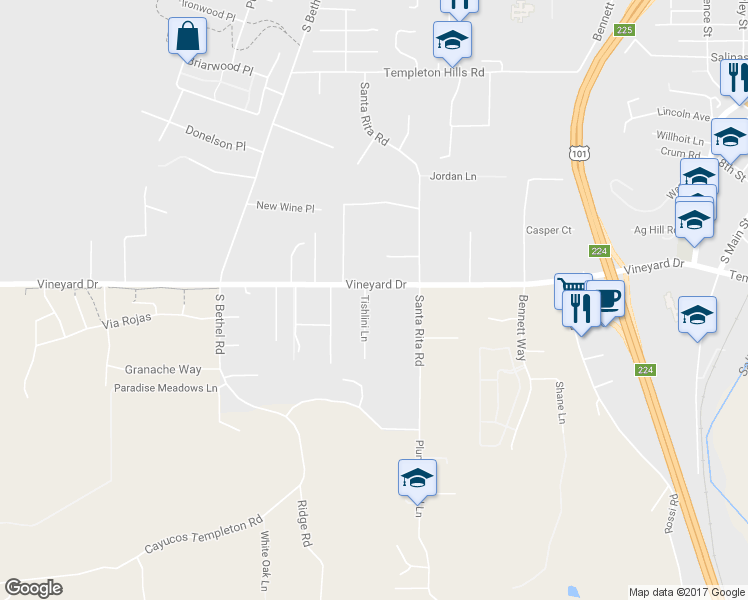 map of restaurants, bars, coffee shops, grocery stores, and more near 1055 Tishlini Lane in Templeton