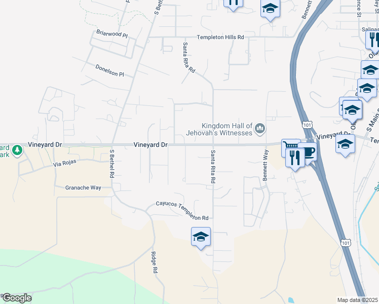 map of restaurants, bars, coffee shops, grocery stores, and more near 1055 Tishlini Lane in Templeton