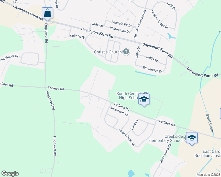 map of restaurants, bars, coffee shops, grocery stores, and more near 2300 Vineyard Drive in Winterville