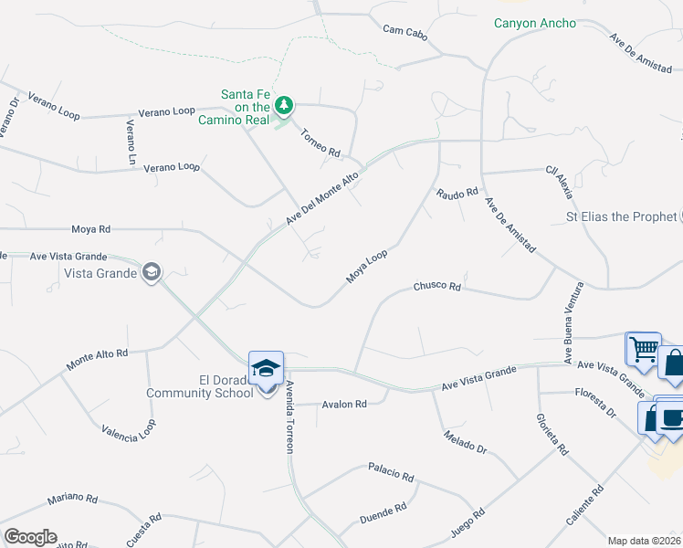 map of restaurants, bars, coffee shops, grocery stores, and more near 20 Moya Loop in Santa Fe