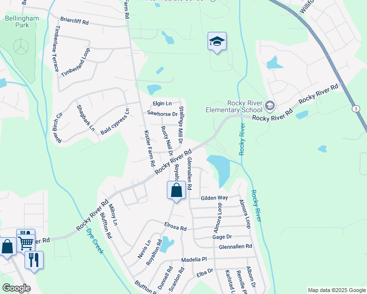 map of restaurants, bars, coffee shops, grocery stores, and more near 146 Stallings Mill Drive in Mooresville