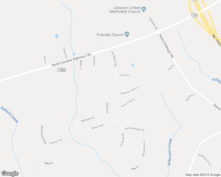 map of restaurants, bars, coffee shops, grocery stores, and more near 3726 Navajo Drive in Maiden