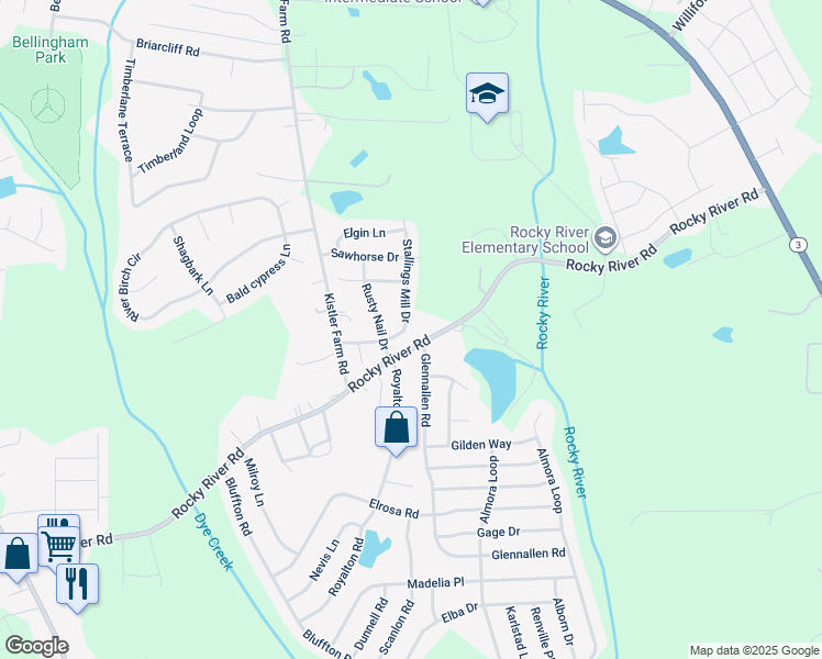 map of restaurants, bars, coffee shops, grocery stores, and more near 146 Stallings Mill Drive in Mooresville