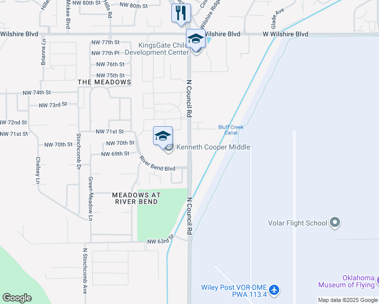 map of restaurants, bars, coffee shops, grocery stores, and more near North Council Road in Oklahoma City