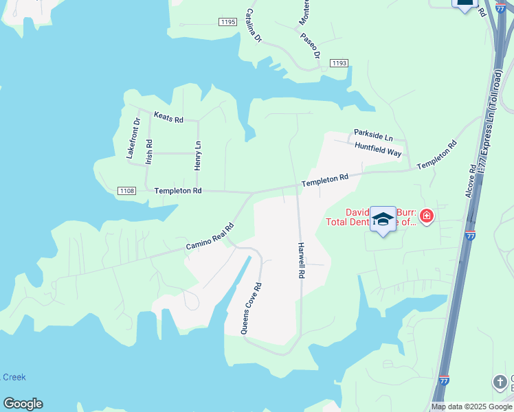 map of restaurants, bars, coffee shops, grocery stores, and more near 105 Camino Real Road in Mooresville