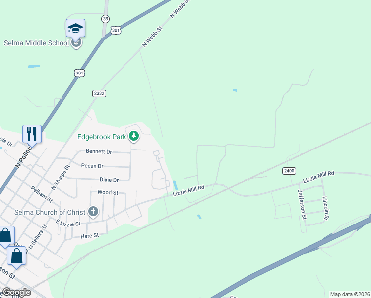 map of restaurants, bars, coffee shops, grocery stores, and more near 108 Sampson Court in Selma