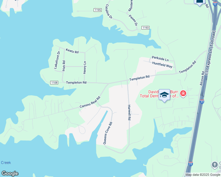 map of restaurants, bars, coffee shops, grocery stores, and more near 105 Camino Real Road in Mooresville