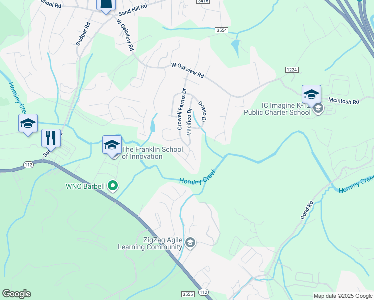 map of restaurants, bars, coffee shops, grocery stores, and more near 811 West Pointe Drive in Asheville