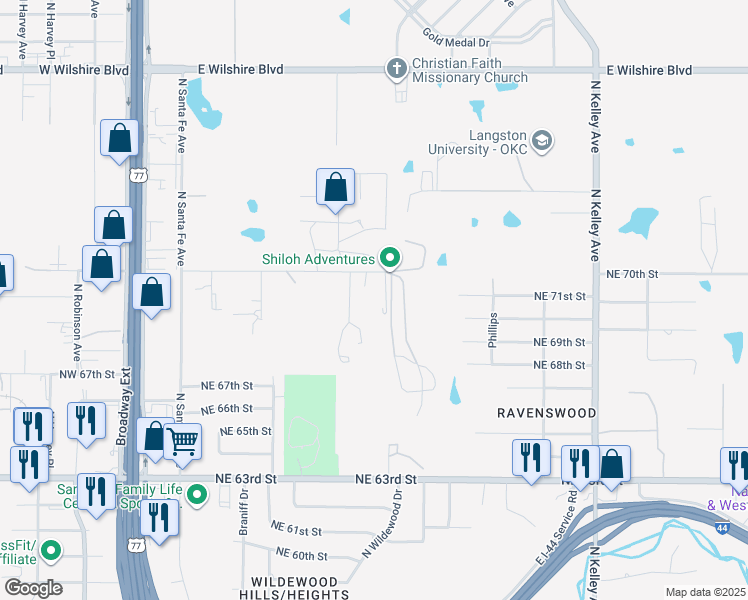 map of restaurants, bars, coffee shops, grocery stores, and more near 432 Northeast 70th Street in Oklahoma City