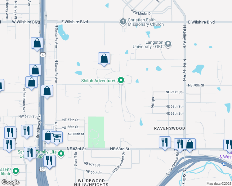 map of restaurants, bars, coffee shops, grocery stores, and more near 432 Northeast 70th Street in Oklahoma City