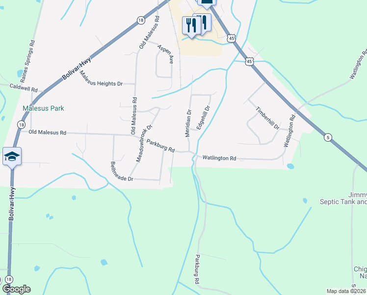 map of restaurants, bars, coffee shops, grocery stores, and more near 114 Parkburg Road in Jackson